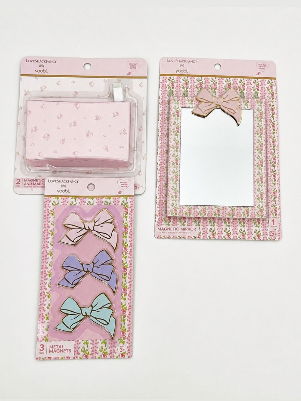 LoveShackFancy Pink Mirror, Magnetic Cup, Magnets Pink Bows